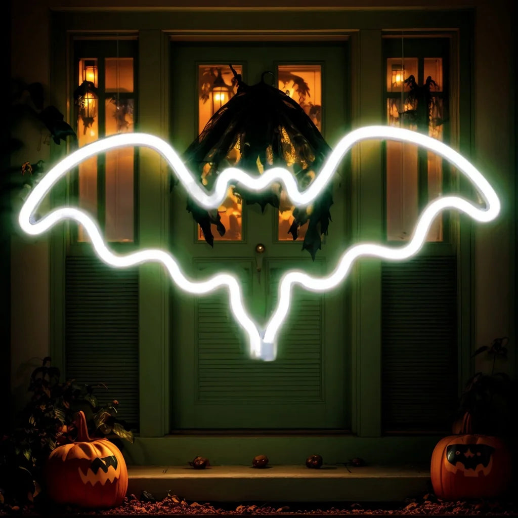 Halloween Néon LED – Déco Murale & Lumière d’Ambiance, USB ou Piles