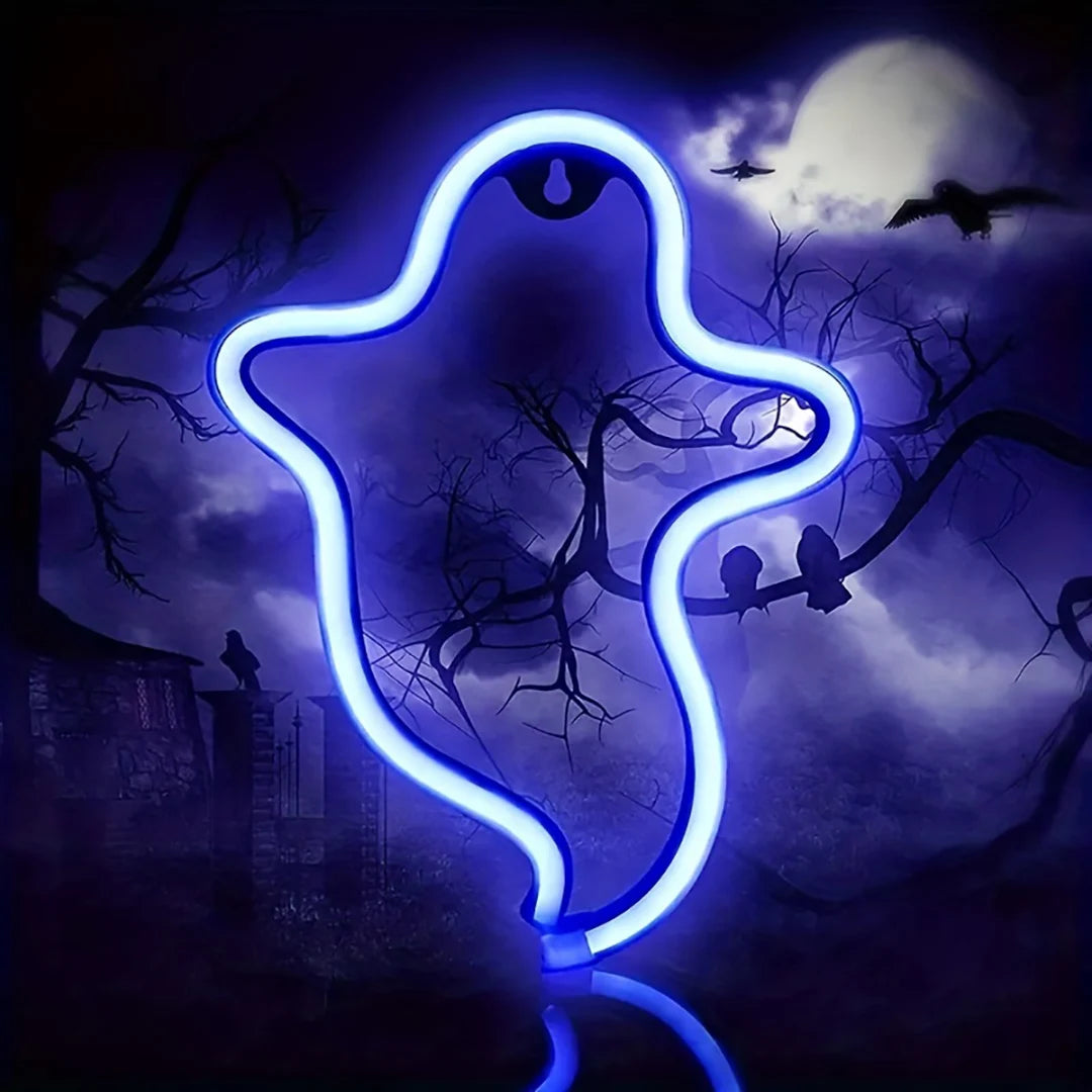 Halloween Néon LED – Déco Murale & Lumière d’Ambiance, USB ou Piles