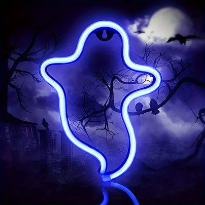 Halloween Néon LED – Déco Murale & Lumière d’Ambiance, USB ou Piles