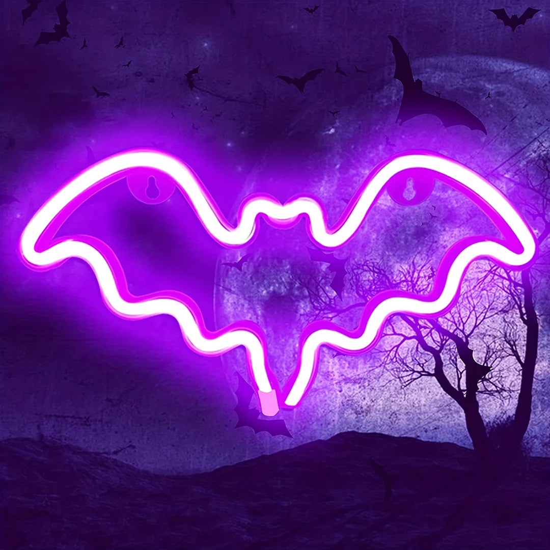 Halloween Néon LED – Déco Murale & Lumière d’Ambiance, USB ou Piles