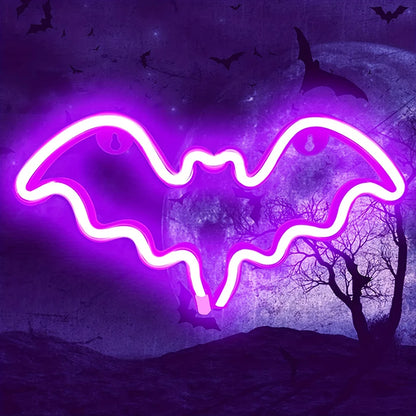 Halloween Néon LED – Déco Murale & Lumière d’Ambiance, USB ou Piles